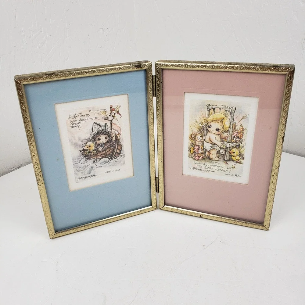 Jody Bergsma LE Lithograph Prints Gold Filigree Frame Nursery Decor Baby Shower